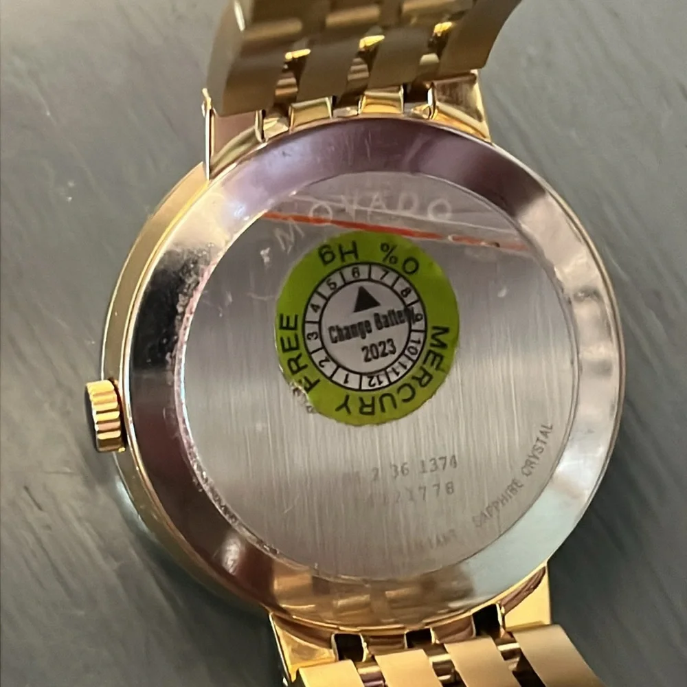Movado Museum Esperanza Black Face Yellow Gold Tone Dial and Band PVD Watch EUC